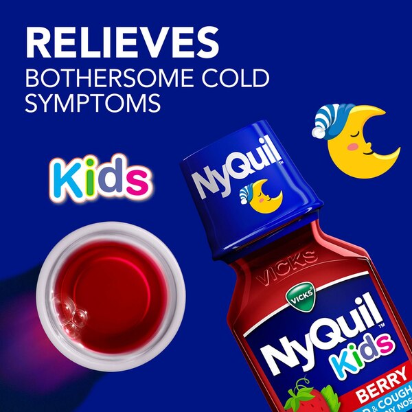 Vicks Children's NyQuil, Nighttime Cold & Cough Multi-Symptom Relief, Berry, 8 FL OZ