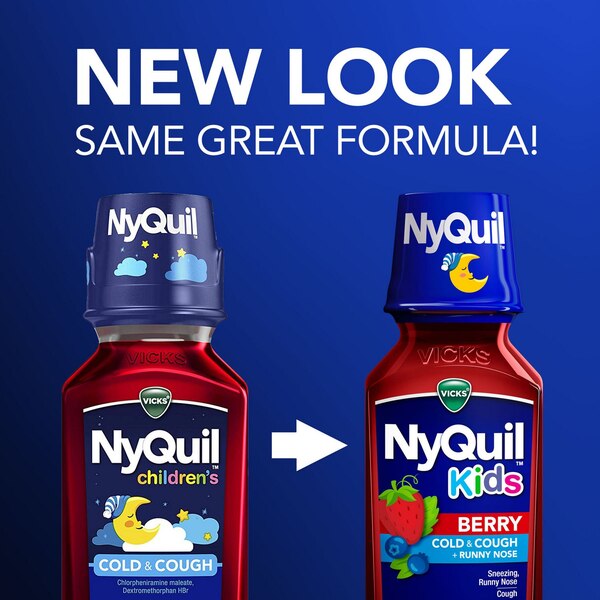 Vicks Children's NyQuil, Nighttime Cold & Cough Multi-Symptom Relief, Berry, 8 FL OZ