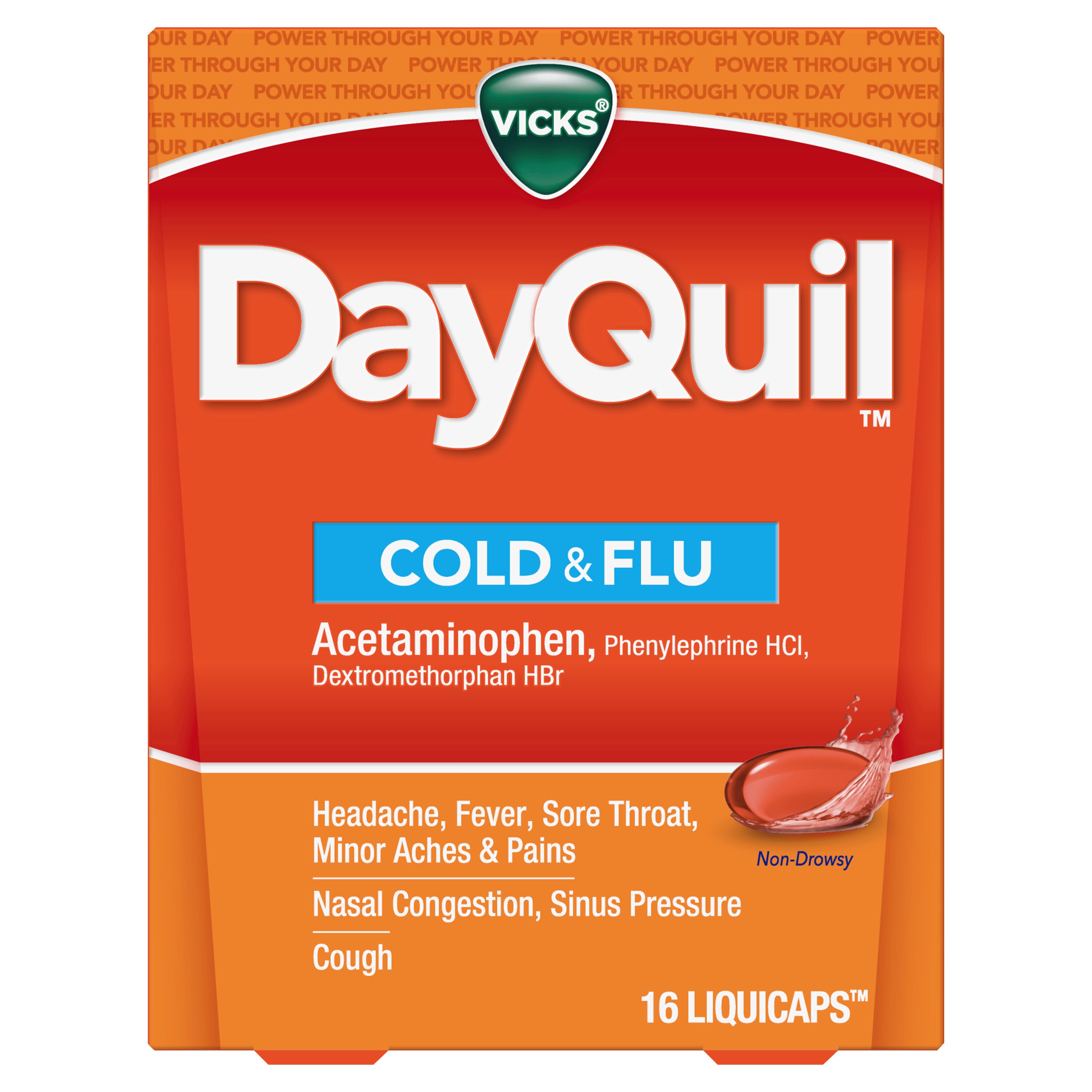Vicks DayQuil Cold & Flu LiquiCaps - Cápsulas para el alivio de los síntomas del resfriado y la gripe, 48 u.