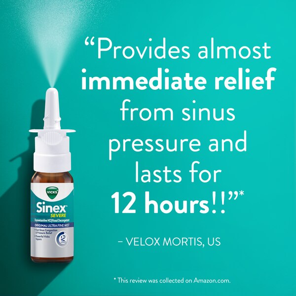 Vicks Sinex Severe 12HR Original Nasal Decongestant, 0.5 OZ