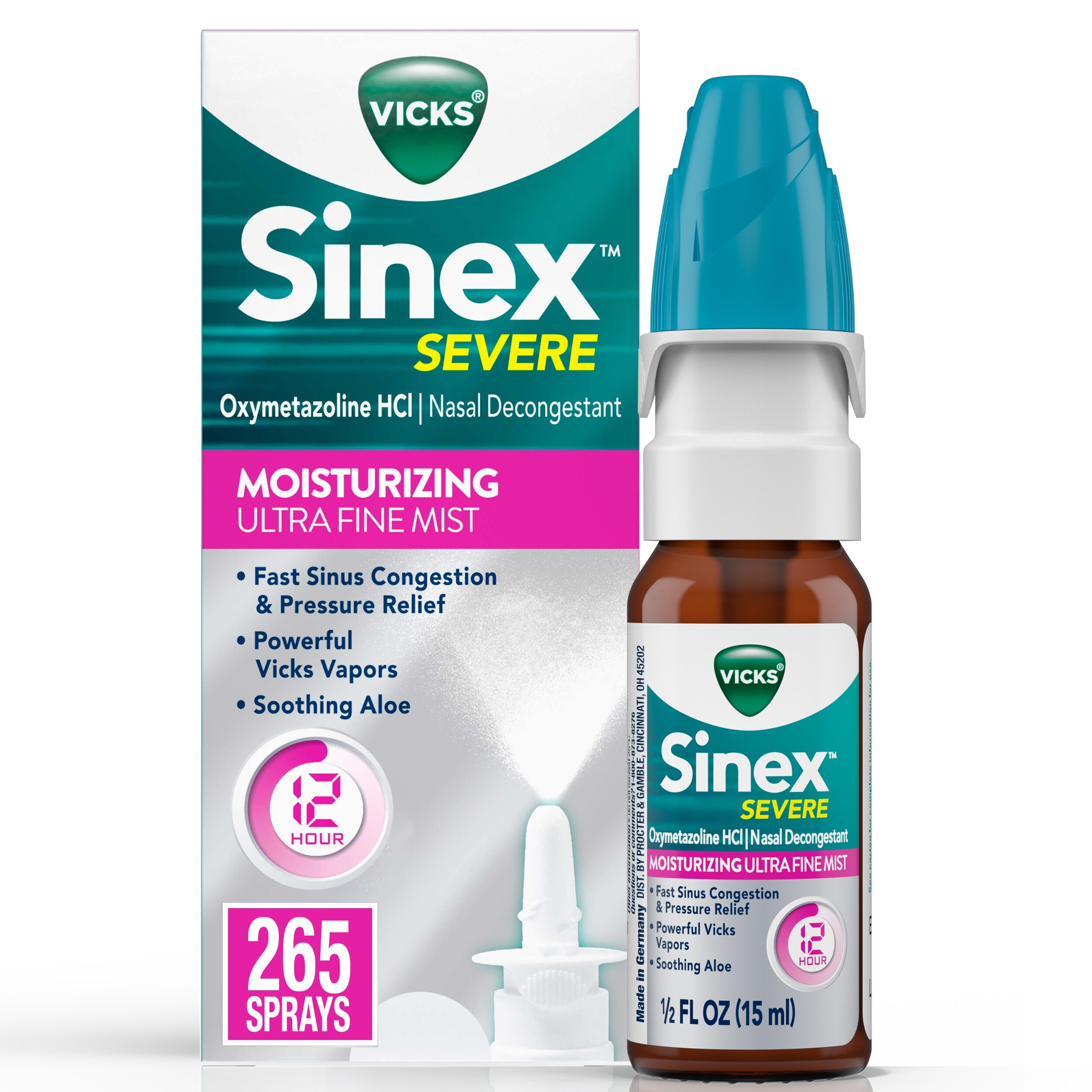 Vicks Sinex SEVERE - Spray nasal hidratante de rocío ultrafino para la congestión de los senos nasales, con Soothing Aloe, 0.5 oz líq.