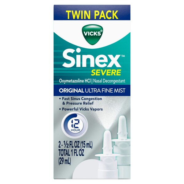 Vicks Sinex Severe 12HR Original Nasal DecongestantTwin Pack, 2 0.5 OZ bottles