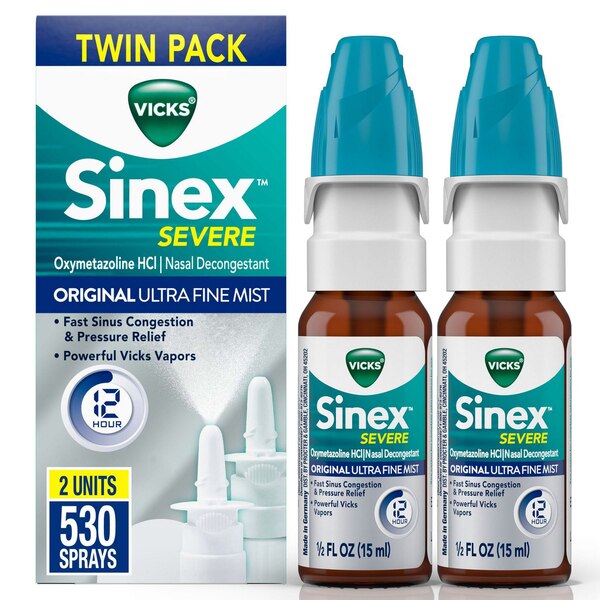 Vicks Sinex Severe 12HR Original Nasal DecongestantTwin Pack, 2 0.5 OZ bottles