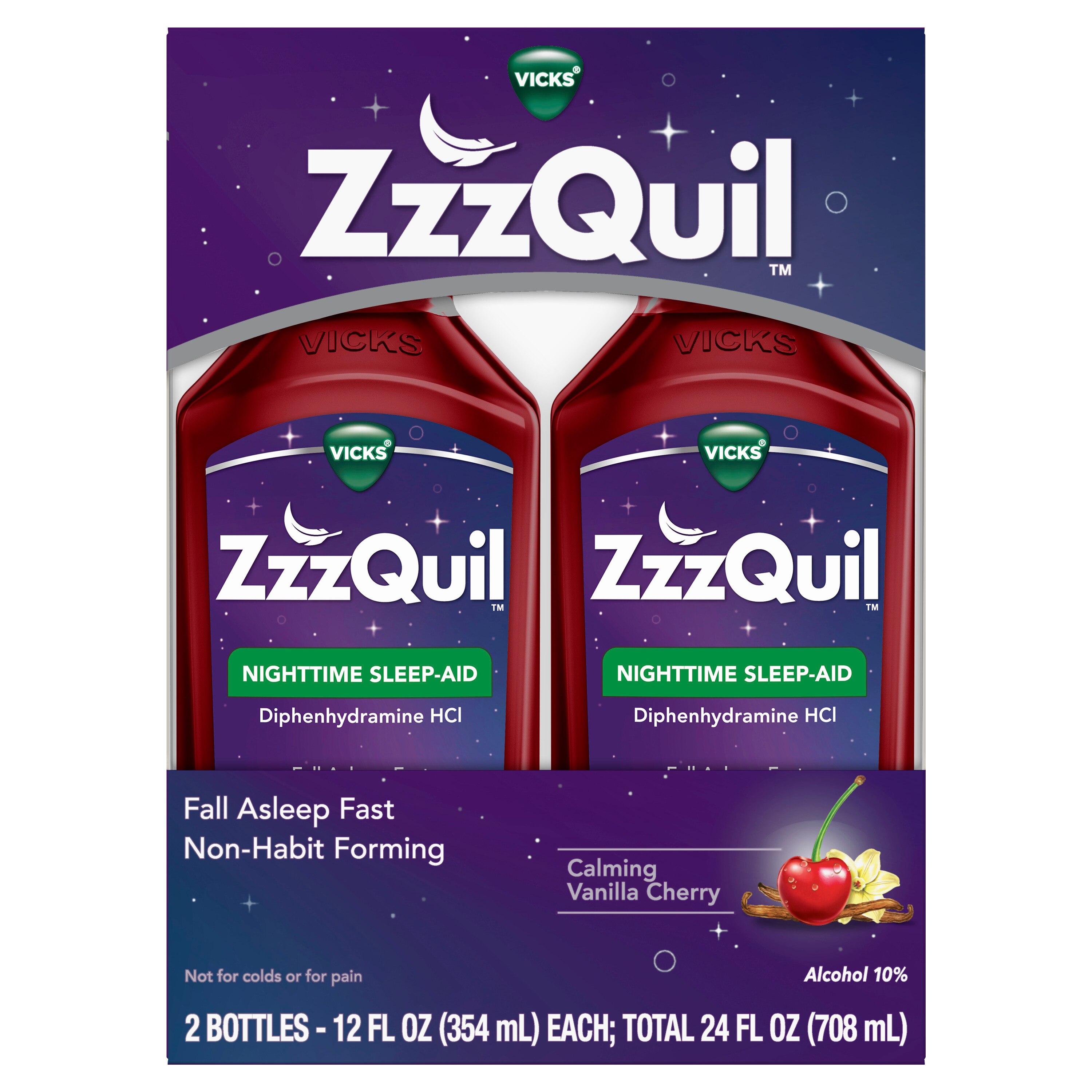 Vicks ZzzQuil - Líquido para ayudar a dormir, uso nocturno, Calming Vanilla Cherry, 12.0 oz, 2 u.