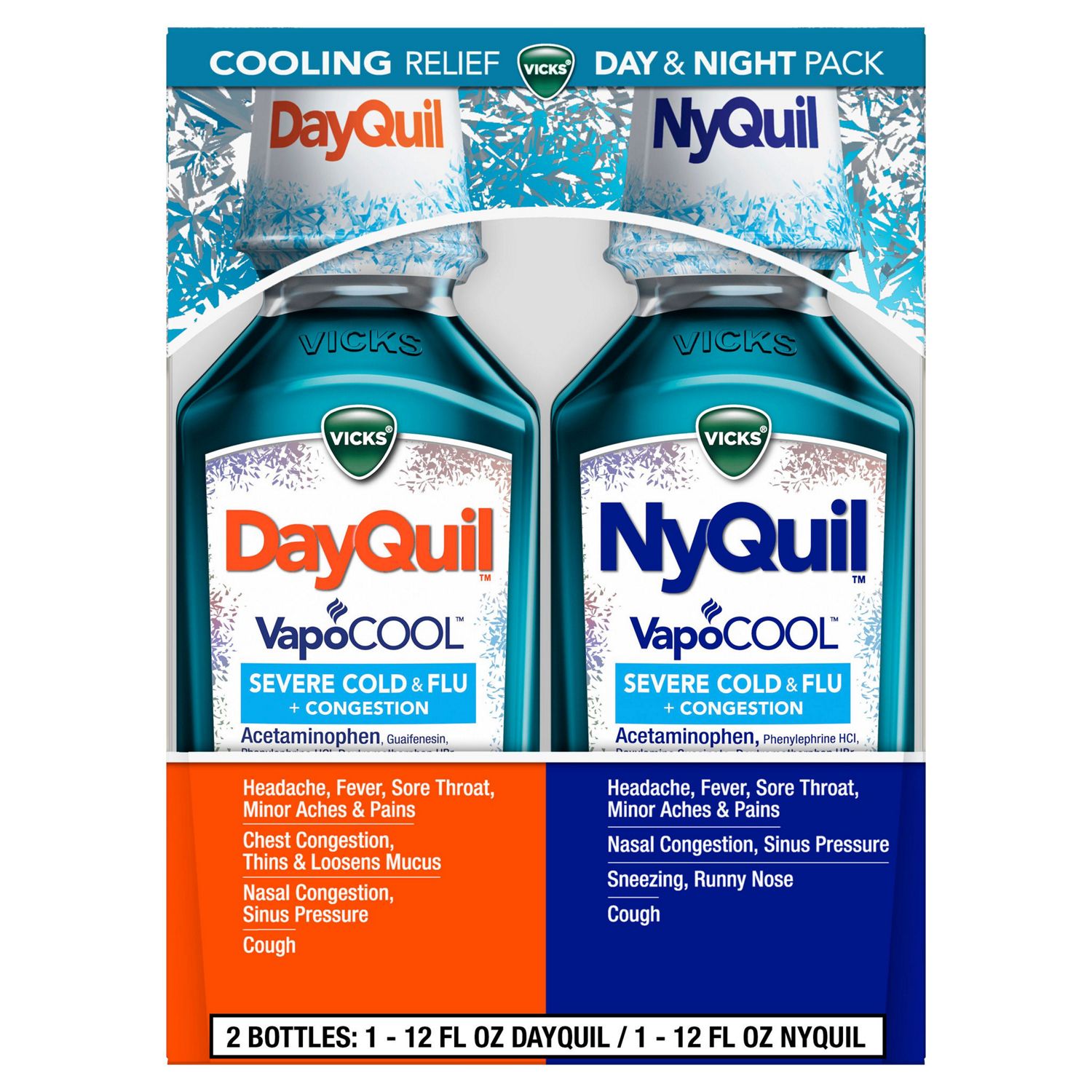 Vicks DayQuil and NyQuil VapoCOOL Severe Cold & Flu, + Congestion Liquid Relief Combo Pack, 2 12 OZ bottles