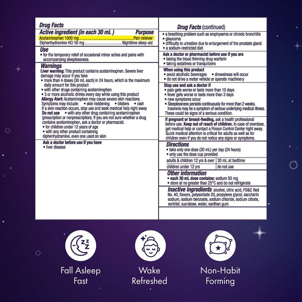 Vicks ZzzQuil Night Pain Liquid, Nighttime Sleep-Aid Pain Reliever, Black Cherry, 12 FL OZ