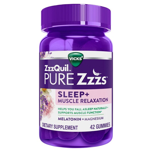 ZzzQuil PURE Zzzs Sleep+ Muscle Relaxation Melatonin Sleep Aid Gummies, 42CT