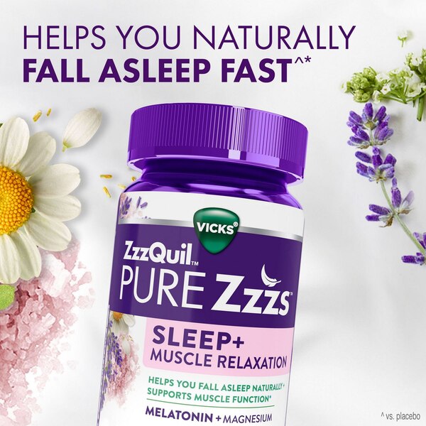 ZzzQuil PURE Zzzs Sleep+ Muscle Relaxation Melatonin Sleep Aid Gummies, 42CT