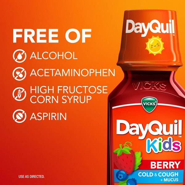 VICKS DayQuil Kids Berry Cold & Cough + Mucus Multi-Symptom Relief, Daytime Relief, 8 FL OZ