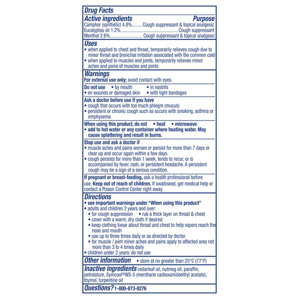 Vicks VapoRub Advanced Plus Cough Suppressant Ointment, 2.82 OZ