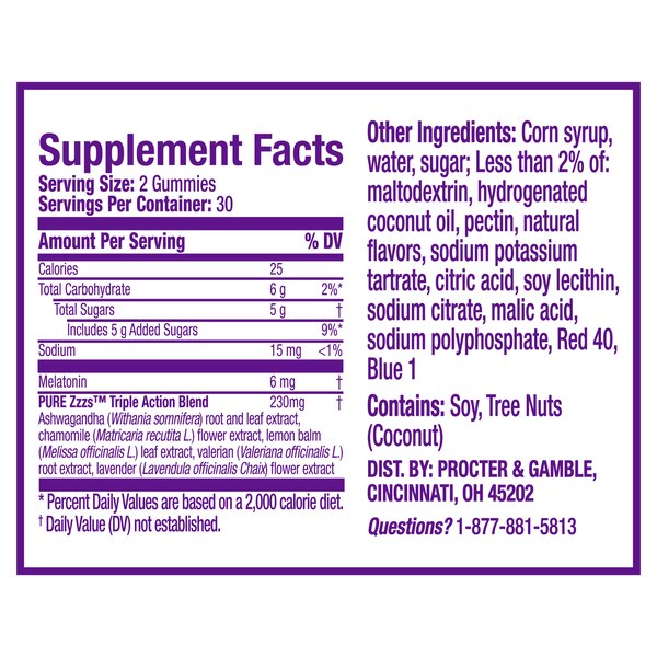 ZzzQuil PURE Zzzs Triple Action, 6mg Melatonin Gummies, 60 CT