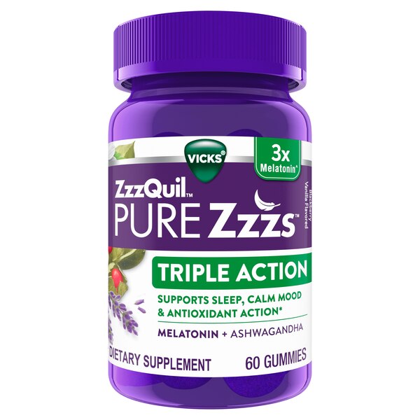 ZzzQuil PURE Zzzs Triple Action, 6mg Melatonin Gummies, 60 CT