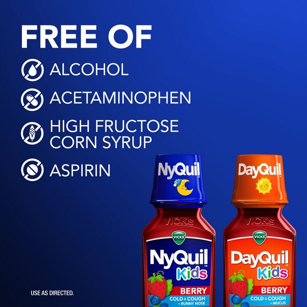 VICKS DayQuil & NyQuil Kids Berry Cold & Cough Medicine Combo Pack, Daytime & Nighttime Relief, 2 8 FL OZ Bottles