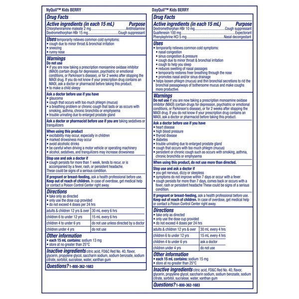 VICKS DayQuil & NyQuil Kids Berry Cold & Cough Medicine Combo Pack, Daytime & Nighttime Relief, 2 8 FL OZ Bottles