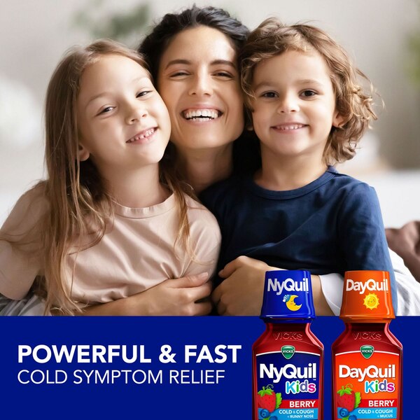 VICKS DayQuil & NyQuil Kids Berry Cold & Cough Medicine Combo Pack, Daytime & Nighttime Relief, 2 8 FL OZ Bottles