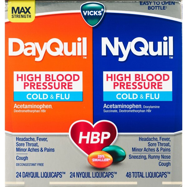 Vicks DayQuil & NyQuil Cold & Flu Liquicaps Combo Pack for High Blood Pressure, 48 CT