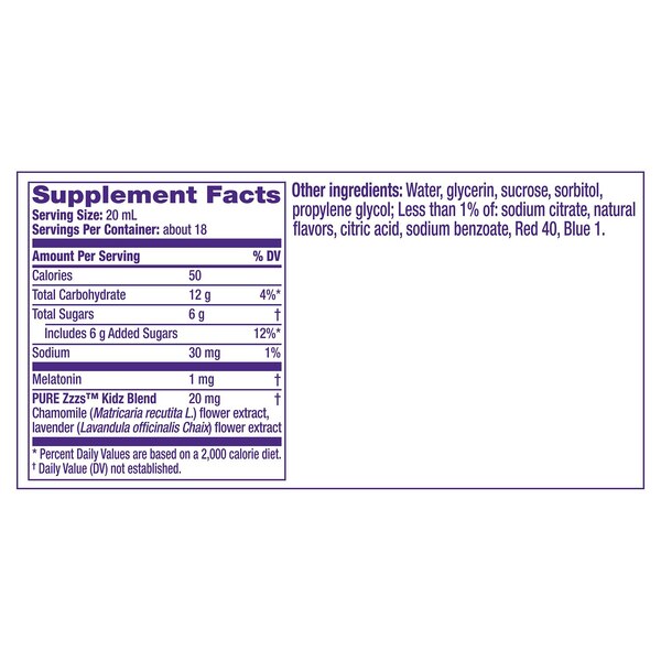 PURE ZZZS KIDZ MELATONIN CHAMOMILE & LAVENDER BERRY LIQUID