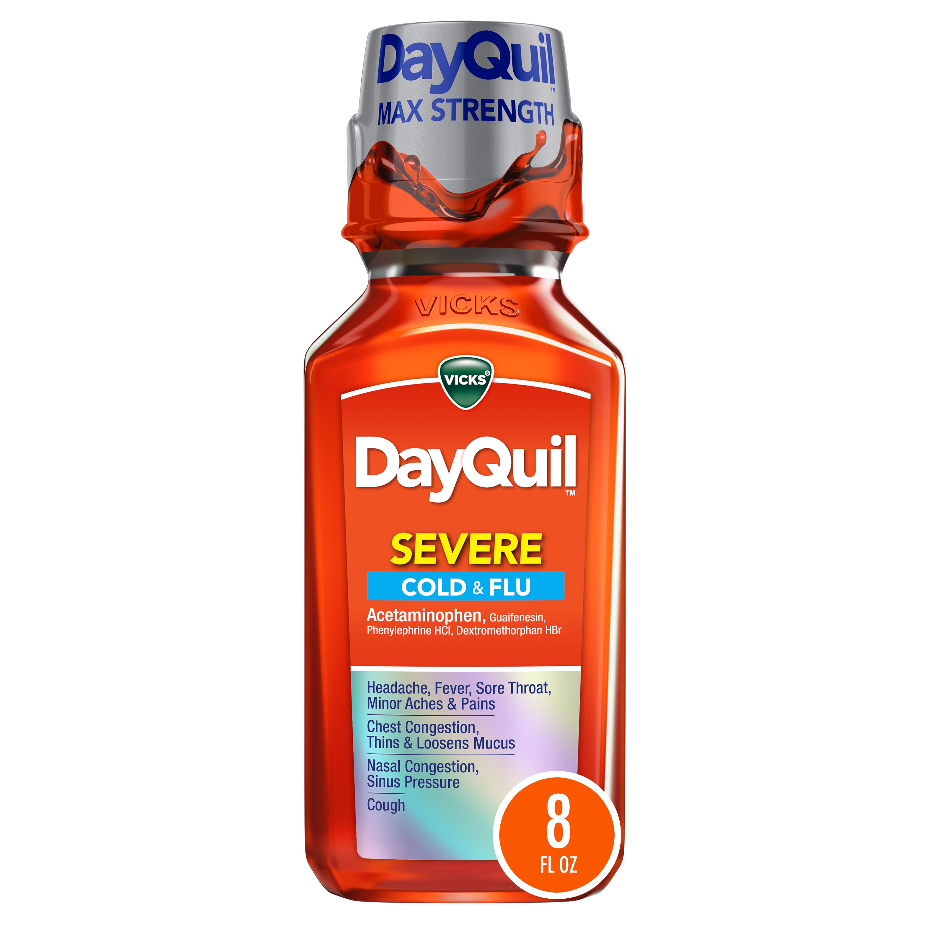 Vicks DayQuil SEVERE Cough, Cold & Flu Relief Liquid - Relieves Daytime Sore Throat, Fever, and Congestion