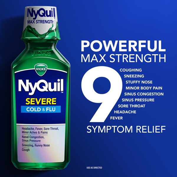 Vicks NyQuil Severe Cough Cold and Flu Nighttime Relief Liquid, 12 OZ