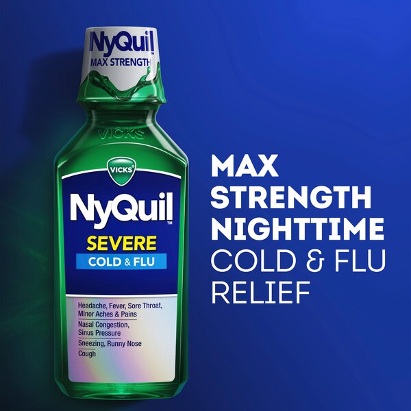 Vicks NyQuil Severe Cough Cold and Flu Nighttime Relief Liquid, 12 OZ