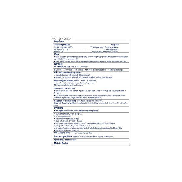 Vicks Children's VapoRub Cough Suppressant Ointment, 1.76 OZ