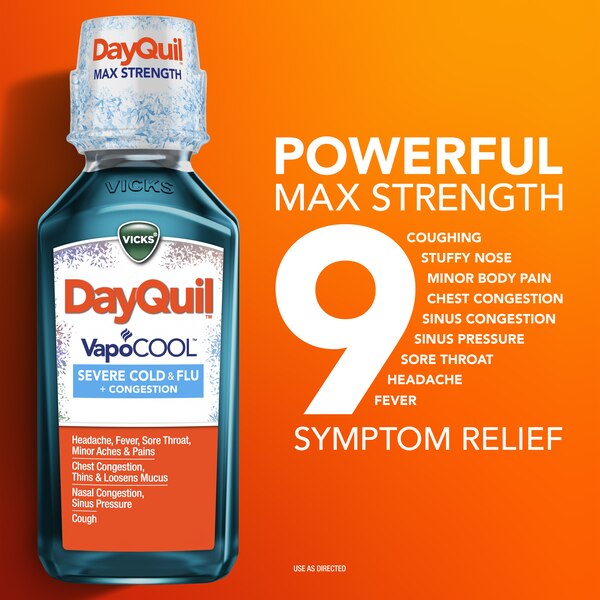 Vicks DayQuil VapoCOOL Severe Cold & Flu + Congestion Liquid, 12 OZ