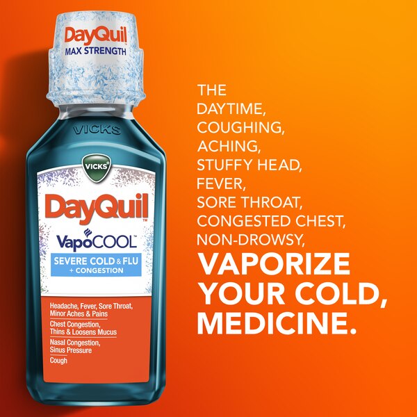 Vicks DayQuil VapoCOOL Severe Cold & Flu + Congestion Liquid, 12 OZ
