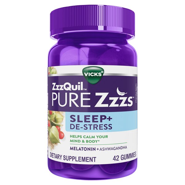 Vicks PURE Zzzs De-Stress & Sleep Melatonin Gummies, 42 CT