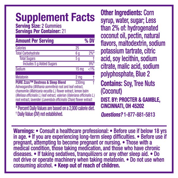 Vicks PURE Zzzs De-Stress & Sleep Melatonin Gummies, 42 CT