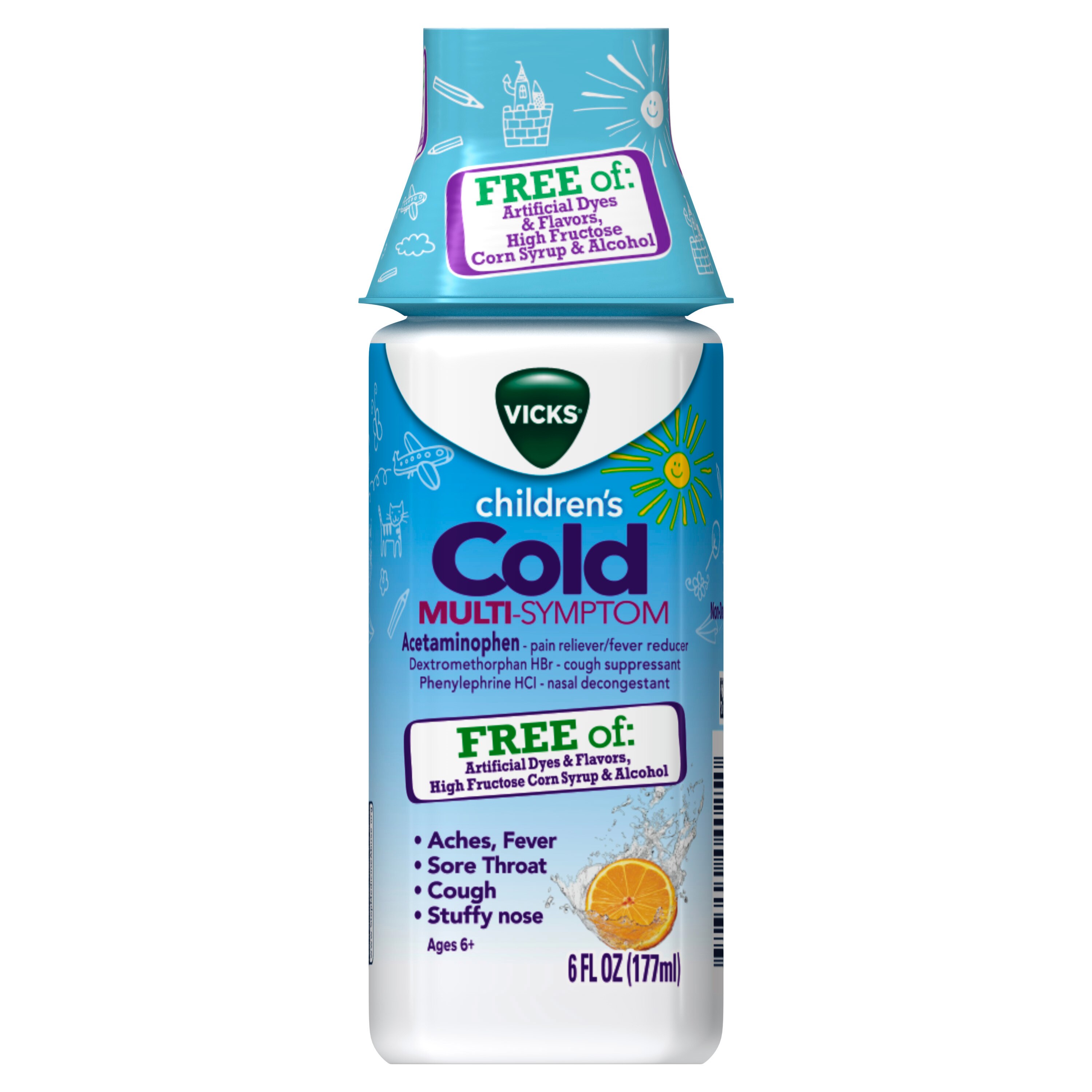 Vicks Children's Cold MULTI-SYMPTOM Kids Cough Syrup Medicine, Ages 6+, 6 OZ