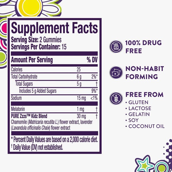 Vicks Pure Zzzs Kidz Melatonin + Chamomile & Lavender Sleep Aid Gummies, 30 CT