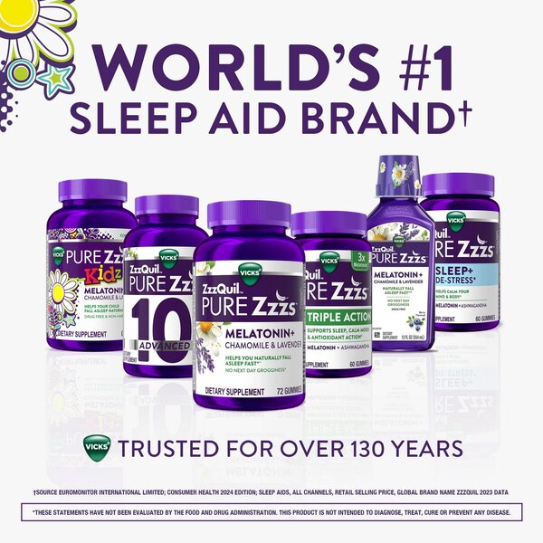 Vicks Pure Zzzs Kidz Melatonin + Chamomile & Lavender Sleep Aid Gummies, 30 CT