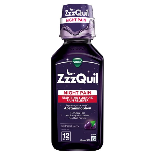 ZzzQuil Nighttime Pain Relief Sleep Aid Liquid, Midnight Berry, 12 FL OZ