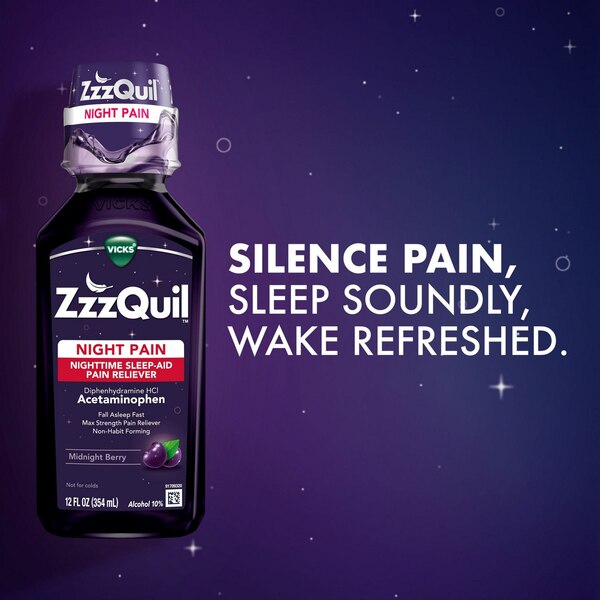 ZzzQuil Nighttime Pain Relief Sleep Aid Liquid, Midnight Berry, 12 FL OZ, 2 Pack