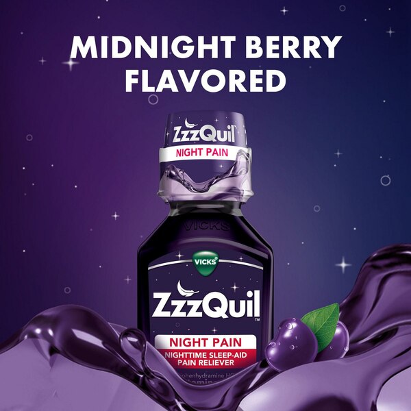 ZzzQuil Nighttime Pain Relief Sleep Aid Liquid, Midnight Berry, 12 FL OZ, 2 Pack