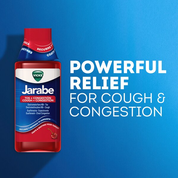 Vicks Jarabe Cough and Congestion Cold Medicine, Cherry Flavor, 8 OZ