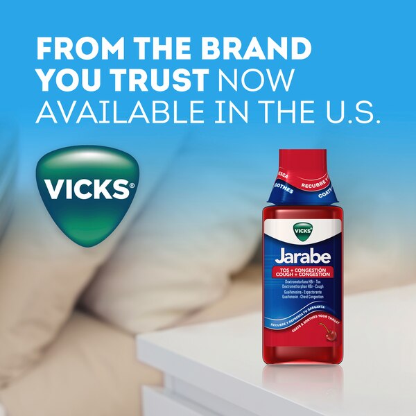 Vicks Jarabe Cough and Congestion Cold Medicine, Cherry Flavor, 8 OZ