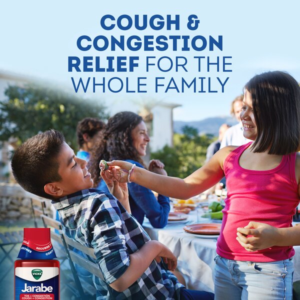 Vicks Jarabe Cough and Congestion Cold Medicine, Cherry Flavor, 8 OZ