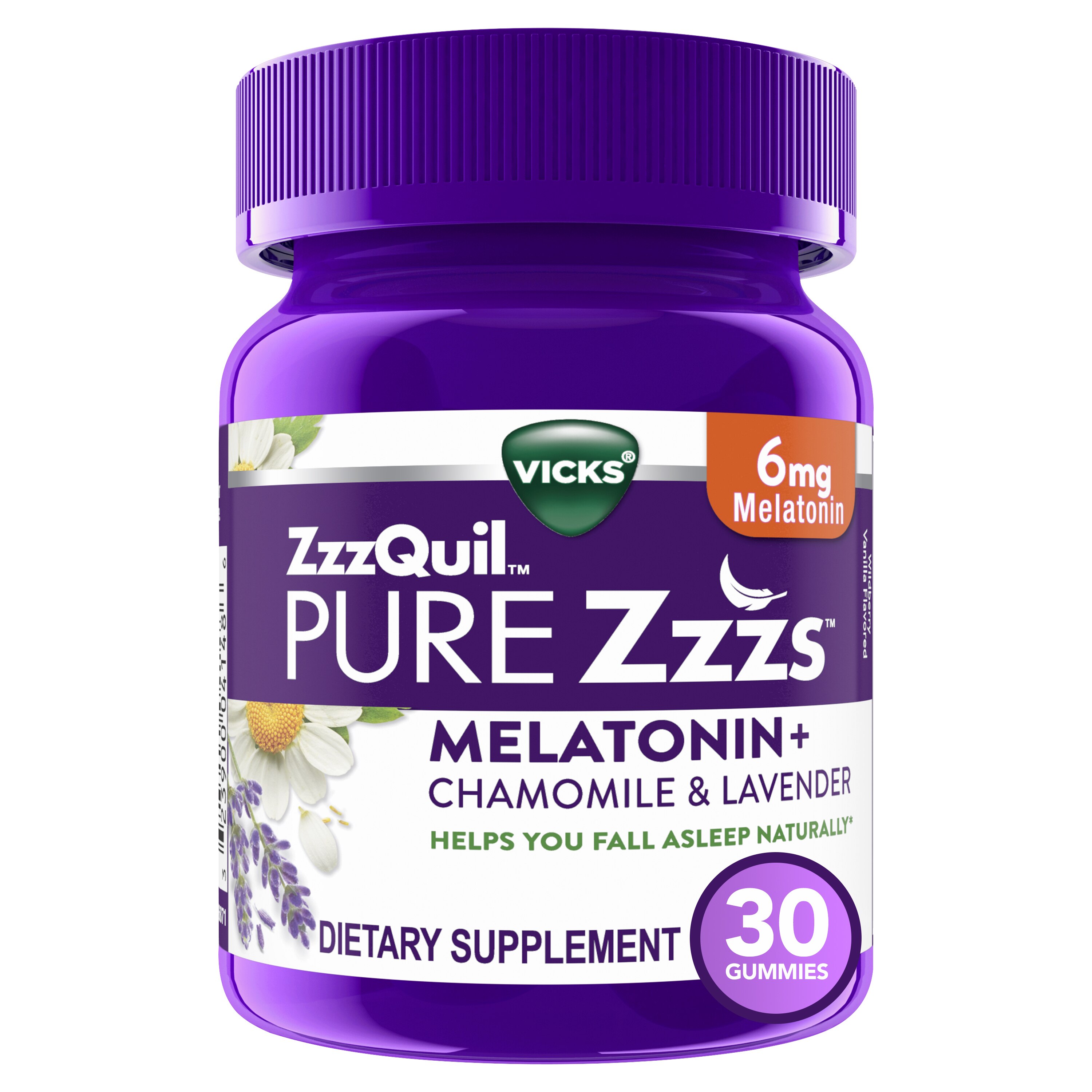 Vicks ZzzQuil PURE Zzzs Melatonin Natural Flavor Sleep Aid Gummies, 30 CT
