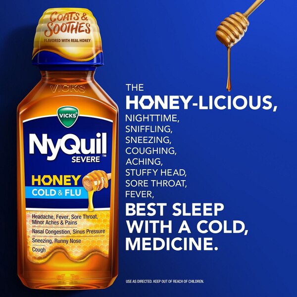 Vicks NyQuil Severe Cold & Flu Liquid, Honey, 12 OZ