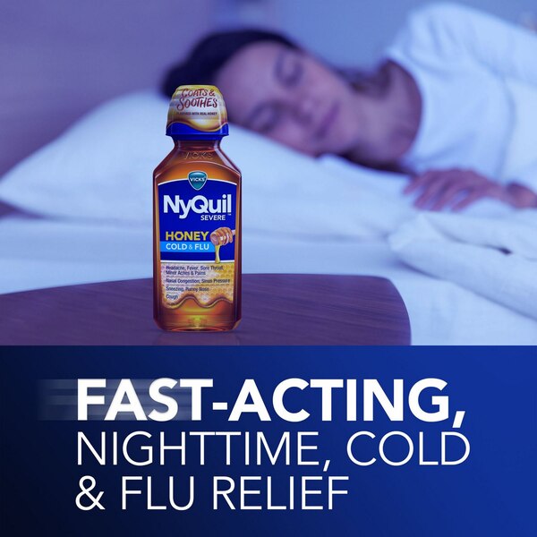 Vicks NyQuil Severe Cold & Flu Liquid, Honey, 12 OZ