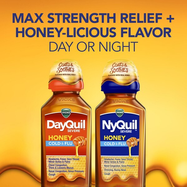 Vicks DayQuil and NyQuil Severe Cold & Flu Liquid Combo Pack, Honey, 2 12 OZ bottles