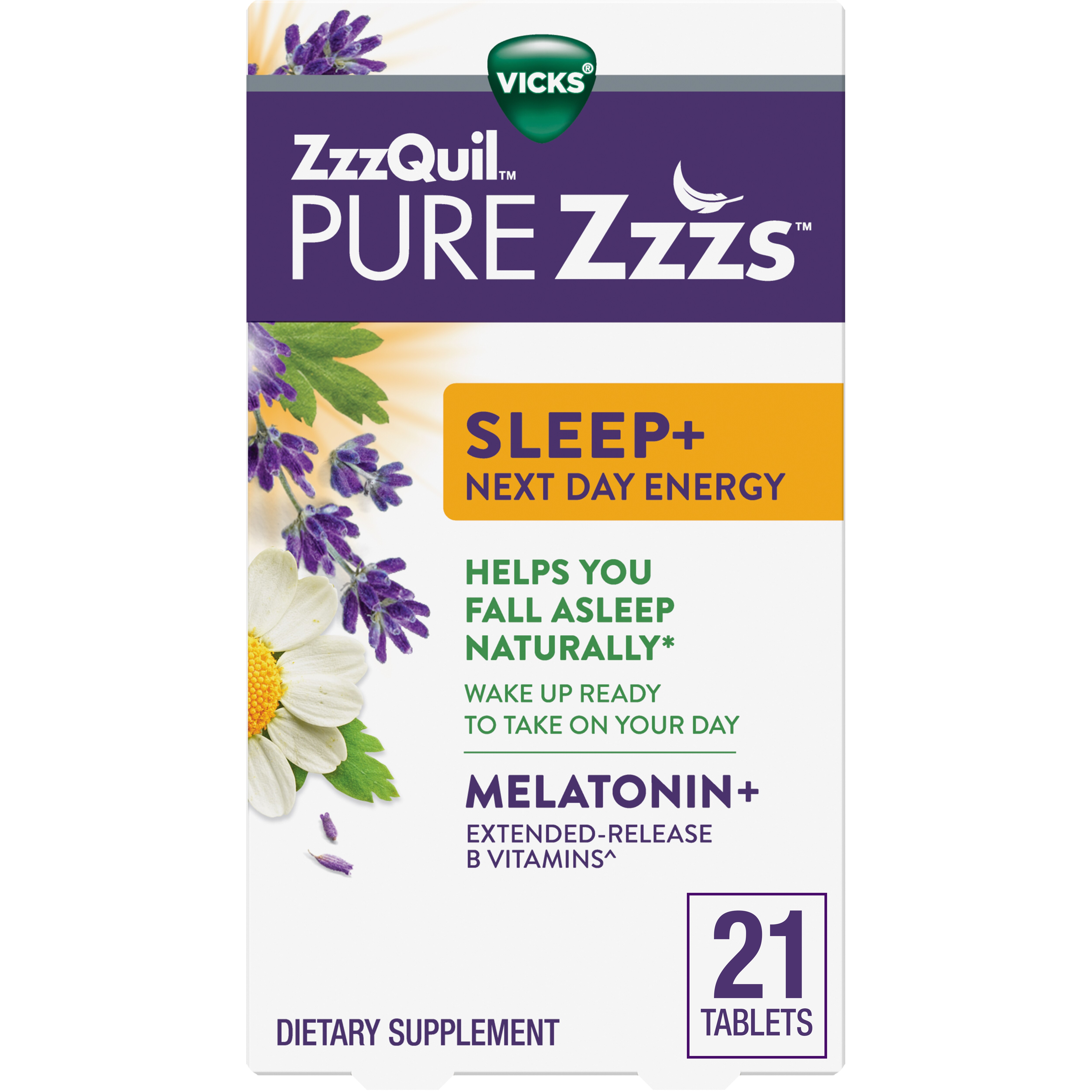Vicks ZzzQuil PURE Zzzs Sleep+ Next Day Energy Extended Release Tablets