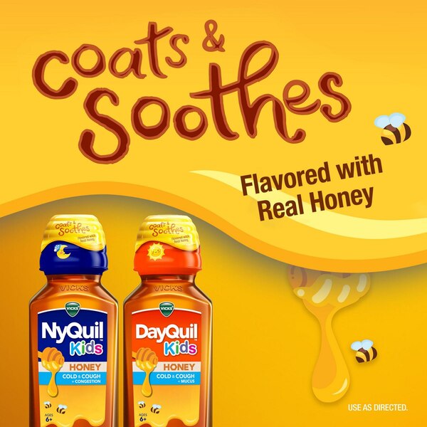 Vicks DayQuil and NyQuil Kids Cold & Cough + Mucus and Congestion Combo Pack, Honey, 2 8 OZ bottles