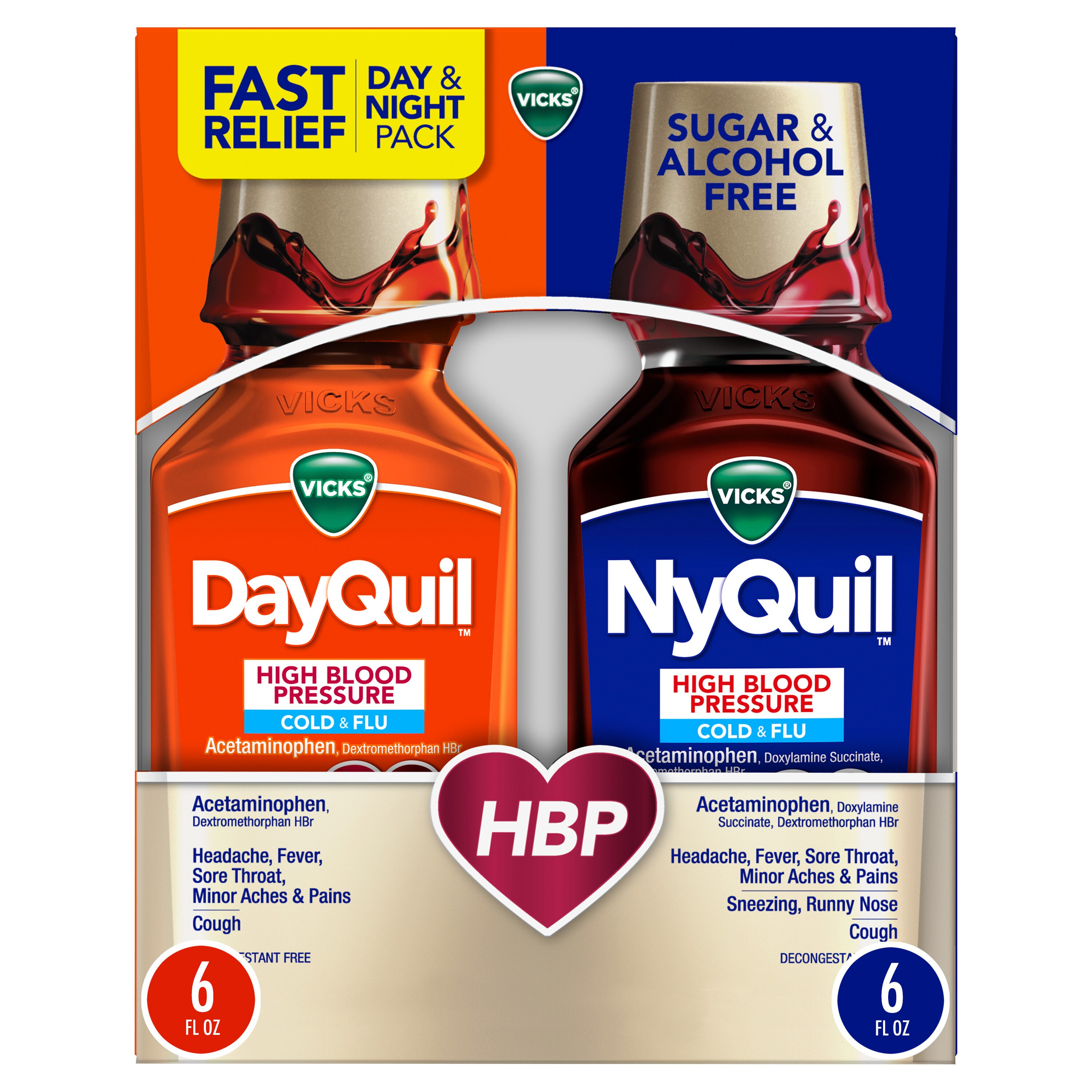 VICKS NyQuil DayQuil High Blood Pressure Combo Liquid Cold Cough 