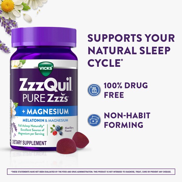 ZzzQuil PURE Zzz's Sleep + Mag with Ashwagandha, Tart Cherry, 60 Gummies