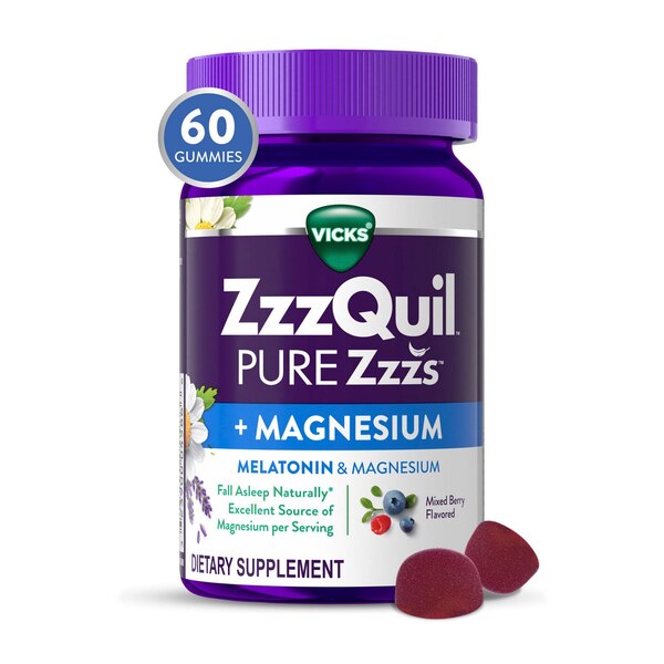 ZzzQuil PURE Zzz's Sleep + Mag with Ashwagandha, Tart Cherry, 60 Gummies