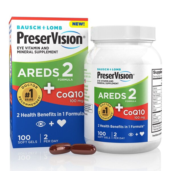 PreserVision AREDS 2 Formula + CoQ10 Vitamin & Mineral Supplement Soft Gels, 100 CT