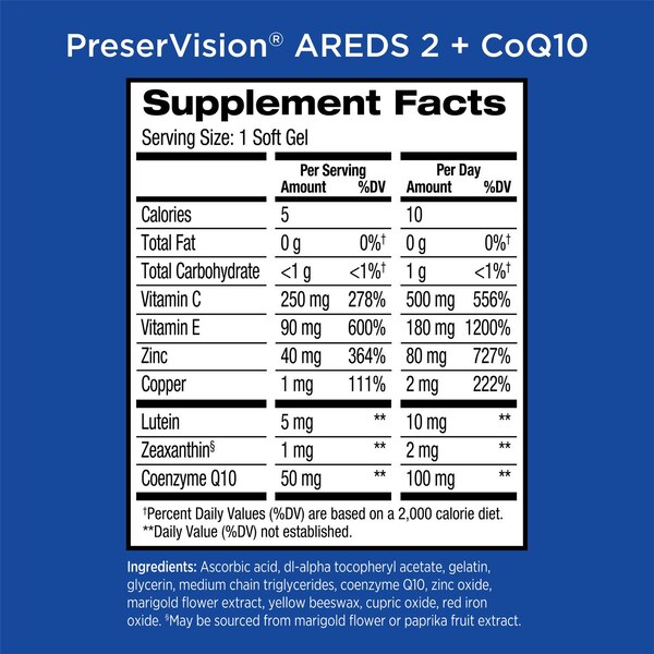 PreserVision AREDS 2 Formula + CoQ10 Vitamin & Mineral Supplement Soft Gels, 100 CT