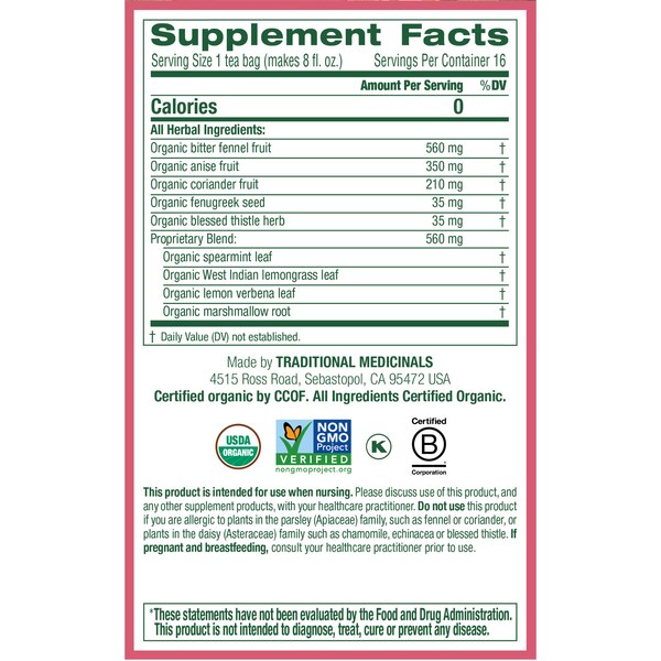 Traditional Medicinals Organic Mother's Milk Herbal Tea Bags, 16 ct, 0.99 oz